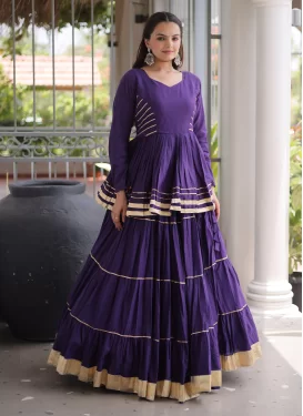 Gota Patti Work Cotton Readymade Lehenga Choli in Purple for Women
