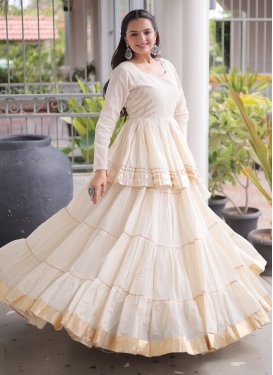 Cotton Readymade Lehenga Choli in Off White with Gota Patti Work for Women