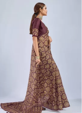 Digital Print Work Classic Saree For Casual in Maroon