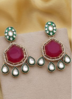 Alloy Fuchsia and White Earrings For Festival