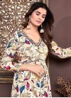 Cream and Red Reyon Readymade Designer Suit - 3