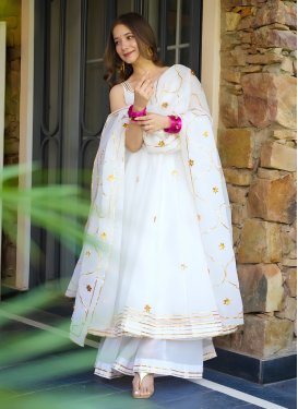 White Crunchy Silk Gota Patti Work Palazzo Suit for Women