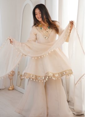 Chinon Mirror Work Palazzo Suit in Off White