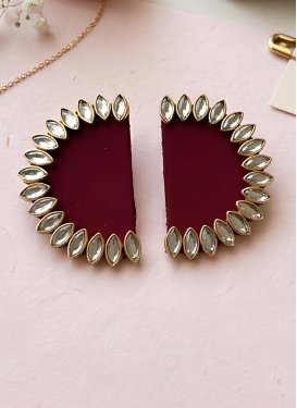 Maroon and White Gold Rodium Polish Earrings For Festival
