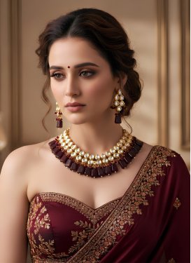 Gold Rodium Polish Maroon and White Necklace Set