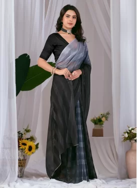 Silk Georgette Classic Saree with Woven Work in Black and Grey for Casual