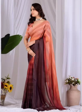 Silk Georgette Traditional Saree with Woven Work in Orange and Wine for Casual