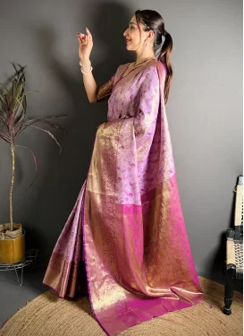 Woven Work Kanjivaram Silk Classic Saree in Mauve and Rose Pink for Women
