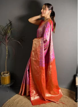 Magenta and Red Kanjivaram Silk Classic Saree with Woven Work for Ceremonial