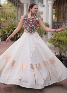 Silk Blend Readymade Lehenga Choli with Embroidered Work in Off White