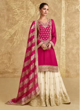 Chinon Palazzo Suit with Embroidered Work in Off White and Rose Pink