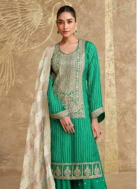Chinon Embroidered Work Palazzo Suit in Sea Green