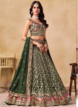Georgette Designer Lehenga Choli in Green with Embroidered Work for Women