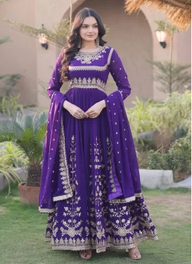 Georgette Designer Gown with Embroidered Work in Purple