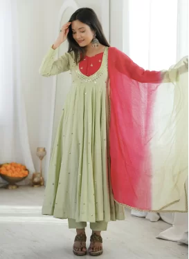 Silk Blend Embroidered Work Anarkali Suit in Mint Green