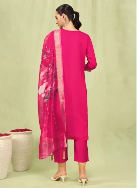 Viscose Embroidered Work Readymade Salwar Suit in Rose Pink