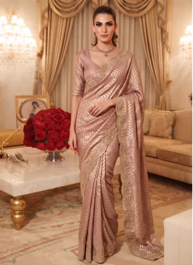 Embroidered Work Kanjivaram Silk Traditional Saree in Mauve Pink for Women