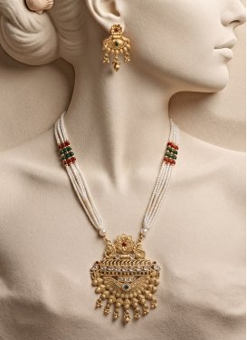 Gold Rodium Polish Gold and White Beads Work Necklace Set