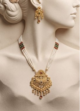 Alloy Beads Work Gold and White Necklace Set