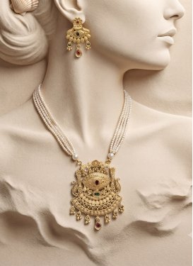 Gold Rodium Polish Beads Work Alloy Gold and White Necklace Set