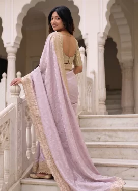 Embroidered Work Kanjivaram Silk Trendy Saree in Mauve for Festival