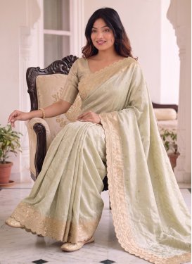 Embroidered Work Kanjivaram Silk Traditional Saree in Sea Green for Women