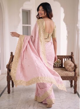Kanjivaram Silk Classic Saree in Pink with Embroidered Work for Ceremonial