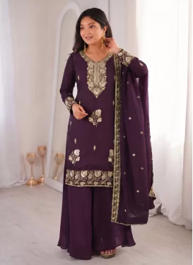 Embroidered Work Palazzo Suit For Festival in Purple
