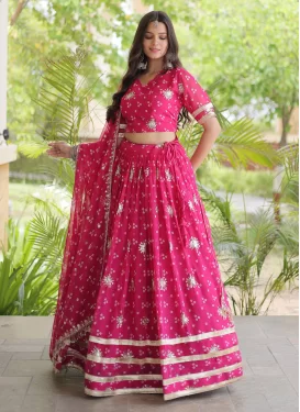Bandhani Print Work Georgette Readymade Lehenga Choli in Rose Pink for Festival