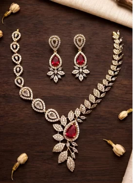Red and White Alloy Necklace Set For Festival