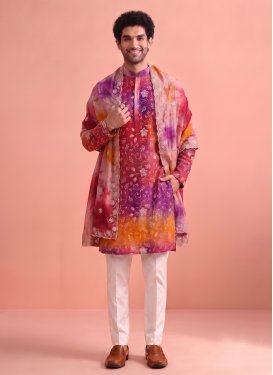 Rangoli Silk Kurta Pajama with Embroidered Work for Festival in Multi Colour