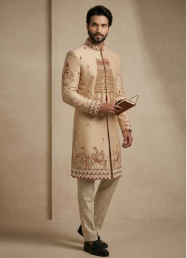 Satin Silk Indo Western with Beads Work in Beige for Party