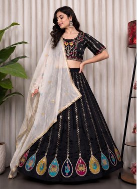 Vichitra Silk Readymade Lehenga Choli in Black with Embroidered Work for Women