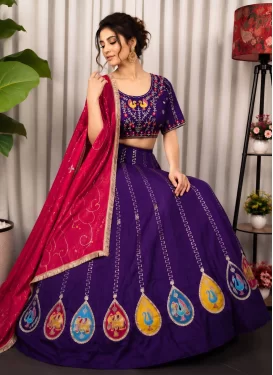 Vichitra Silk Readymade Lehenga Choli with Embroidered Work in Purple for Festival