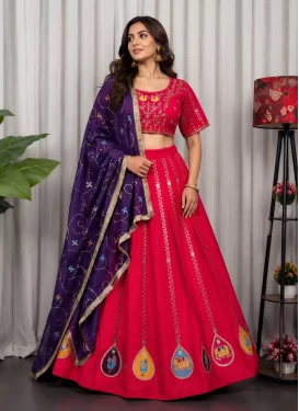 Embroidered Work Readymade Lehenga Choli For Festival in Rose Pink