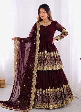 Maroon Georgette Embroidered Work Readymade Salwar Suit for Women
