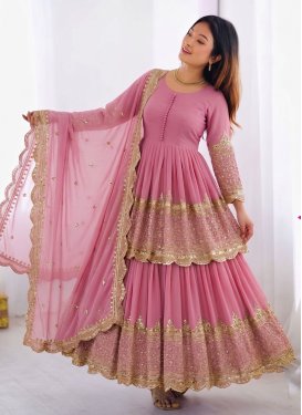 Georgette Readymade Salwar Suit with Embroidered Work in Pink