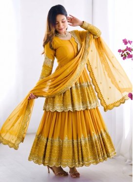 Georgette Embroidered Work Readymade Salwar Suit in Mustard
