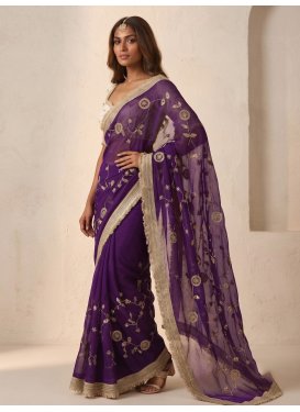 Fendi Silk Traditional Saree with Embroidered Work for Festival in Purple