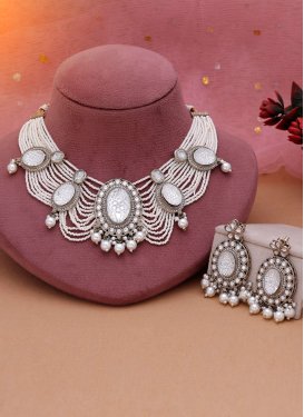 Beads Work White Alloy Necklace Set