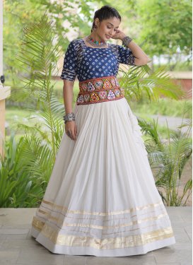 Embroidered Work Cotton Silk Readymade Lehenga Choli in Navy Blue and White for Festival