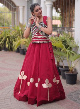 Silk Blend Readymade Lehenga Choli in Red with Embroidered Work for Festival