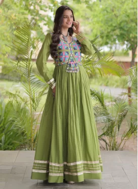 Mint Green Cotton Embroidered Work Trendy Gown for Women