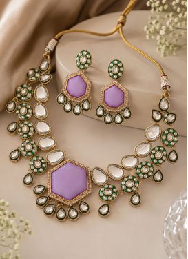 Lavender and White Gold Rodium Polish Necklace Set For Ceremonial