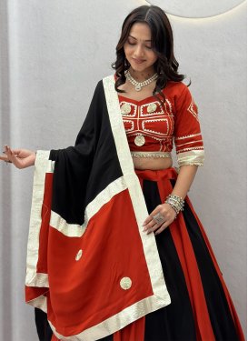 Gota Patti Work Cotton Readymade Lehenga Choli in Black and Red for Women