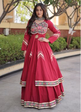 Cotton Embroidered Work Readymade Lehenga Choli in Crimson