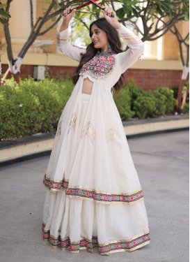 Cotton Readymade Lehenga Choli with Embroidered Work for Women in Off White