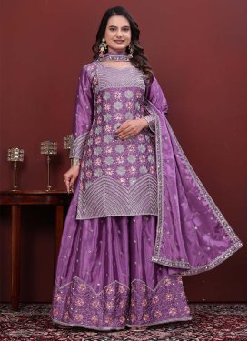 Embroidered Work Palazzo Suit For Festival in Violet