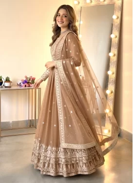 Georgette Anarkali Suit with Embroidered Work in Beige for Festival