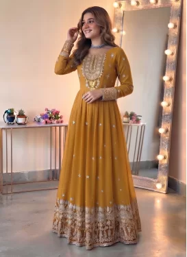 Georgette Anarkali Suit with Embroidered Work in Mustard